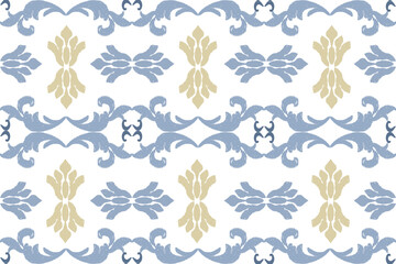 Blue, brown, white embroidery, motif ethnic ikat seamless textile illustration, print striped ornament, pattern, design for wrapping, silk, scarf, clothing, background, textile, carpets, curtains.
