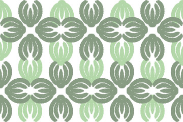 Green, and white embroidery, motif ethnic ikat seamless textile illustration, print striped ornament, pattern, design for wrapping, silk, scarf, clothing, background, textile, carpets, curtains.
