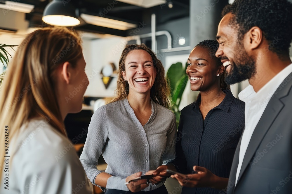 Sticker Business people are smiling and chatting diverse person office.