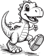 Fototapeta premium Speedy T-Rex coloring fun black and white out line illustration 