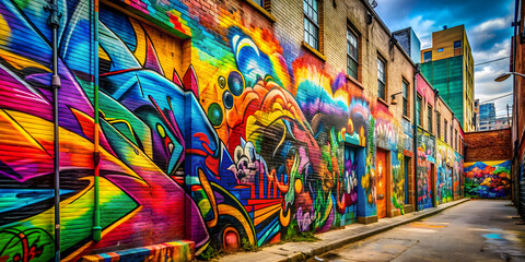 Fototapeta premium Colorful and vibrant graffiti art in a urban setting , graffiti, street art, spray paint, colorful, vibrant, urban, city, wall