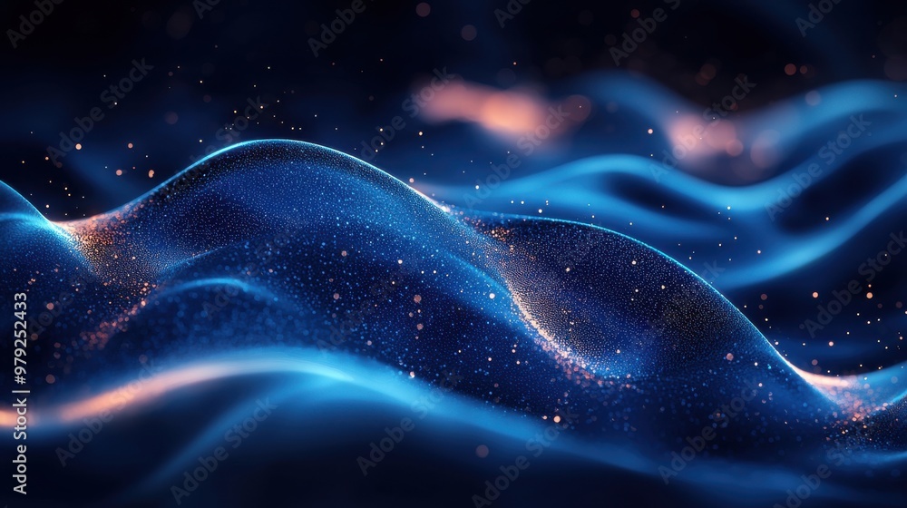 Poster abstract blue waves illuminated by gentle light creating a serene and calming atmosphere in a dark e