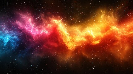 Fototapeta premium Colorful cosmic cloud formation in deep space displaying vibrant hues of blue, pink, orange, and yellow against a starry background