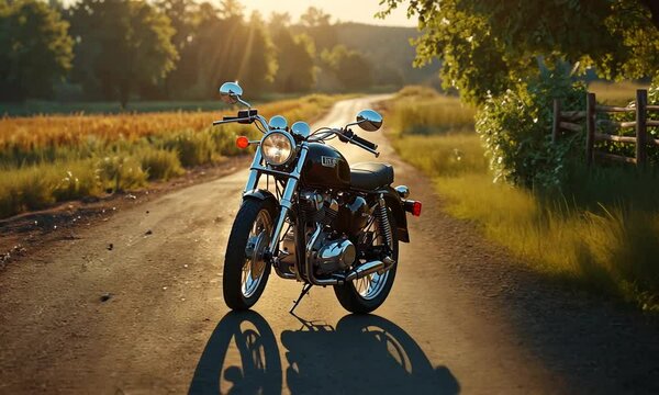An old motorcycle on a country road 