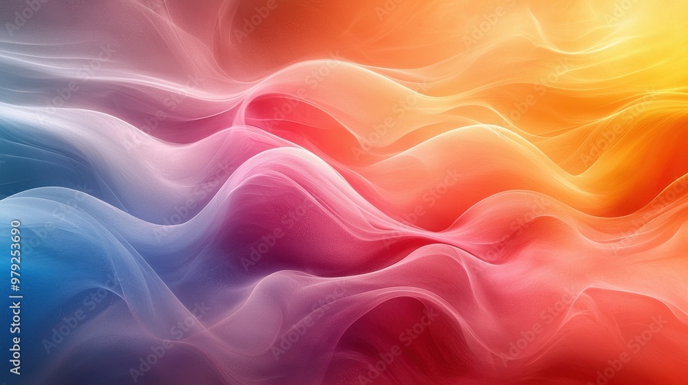 Poster flowing colors blend in a vibrant abstract display, showcasing soft curves and smooth gradients in s