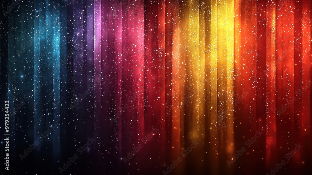 Poster vibrant abstract background with colorful vertical stripes and glowing particles, creating a stunnin