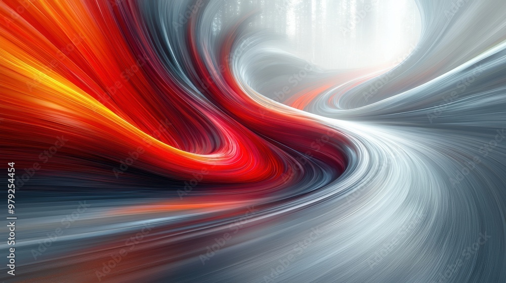 Poster vibrant swirls of red and orange blend with gray tones, creating an abstract design that evokes move