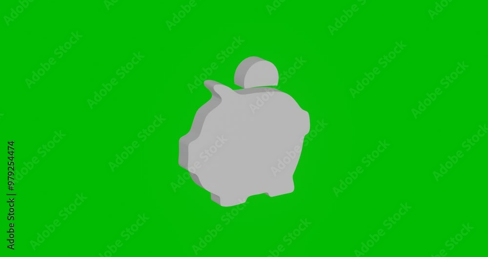 Poster animation of rotation of a white piggy bank symbol with shadow. simple and complex rotation. seamles