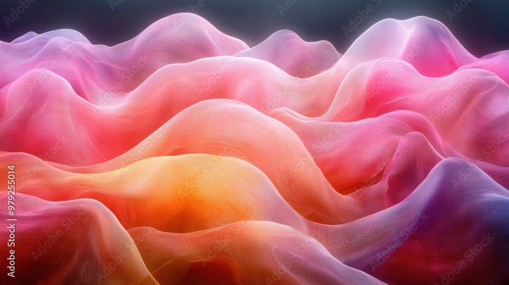 Poster abstract waves of vibrant colors create a mesmerizing visual in a dreamy landscape with flowing patt