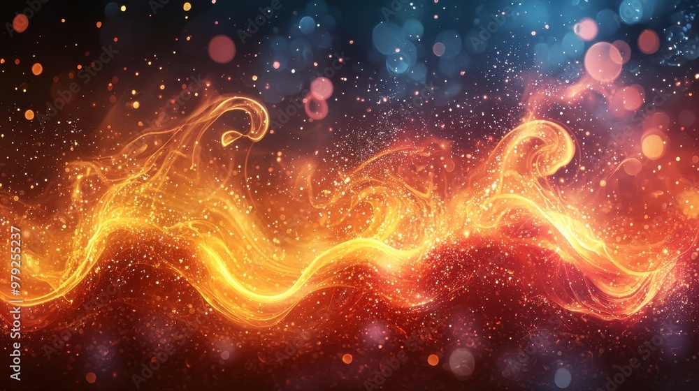Poster vibrant abstract flames dance across a dark background, creating a mesmerizing visual display of col