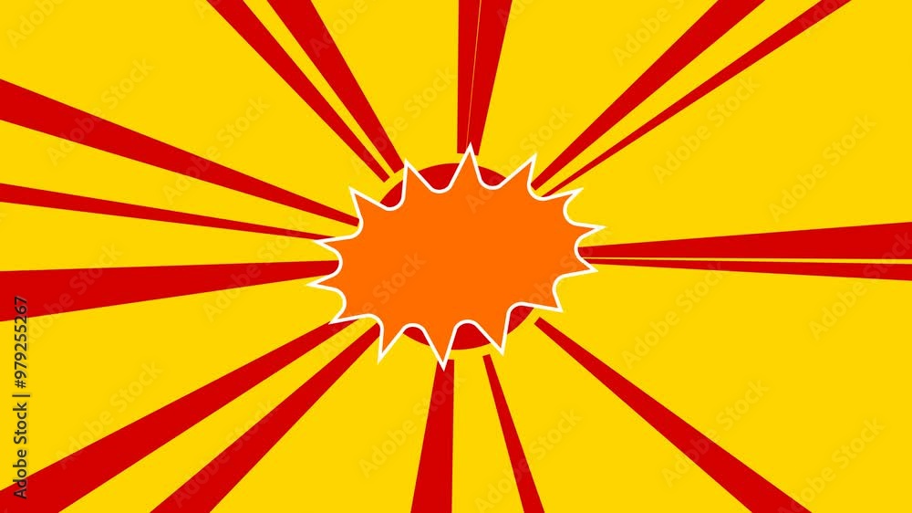 Poster explosion symbol on the background of animation from moving rays of the sun. large orange symbol inc