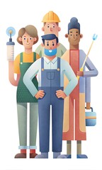Diverse Group of Workers: Nurse, Artist, and Electrician in Action