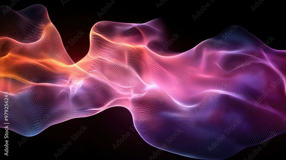 Poster vibrant abstract waves of color flowing gently against a dark background, creating a mesmerizing vis
