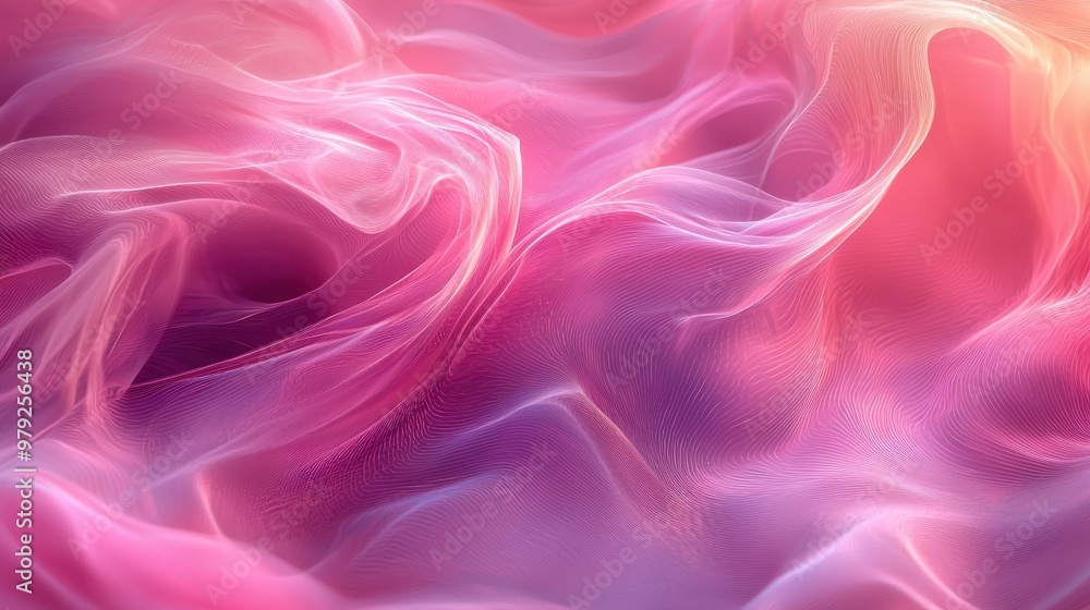 Poster flowing waves of delicate fabric in shades of pink and purple create a serene and soft atmosphere in