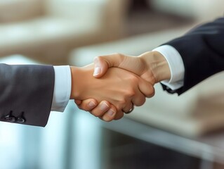 Produce a close-up shot of two business professionals in elegant business attire