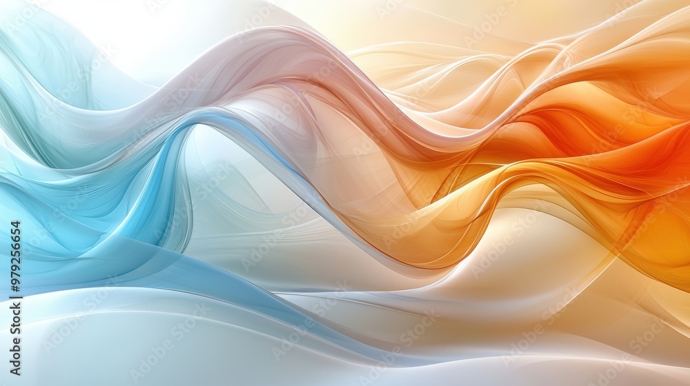 Poster abstract swirling waves of blue, orange, and white on a soft gradient background create a mesmerizin