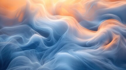 Fototapeta premium Soft wisps of blue and orange light blend seamlessly at sunrise, creating an ethereal atmosphere reminiscent of gentle waves