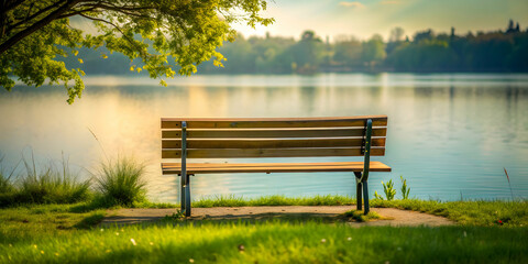 Obraz premium Solitary bench offering respite to weary souls seeking refuge , alone, relaxation, peaceful, tranquil, nature, solitude, calm