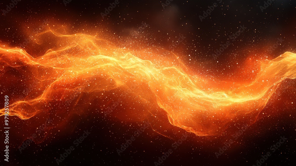 Poster ethereal orange flames swirl through a dark cosmos, creating a captivating display of light and ener
