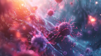 Fototapeta premium Diseased Cells in Organism - 3D Microscopic View