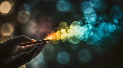 Abstract Colorful Smoke from Incense Stick with Bokeh Lights