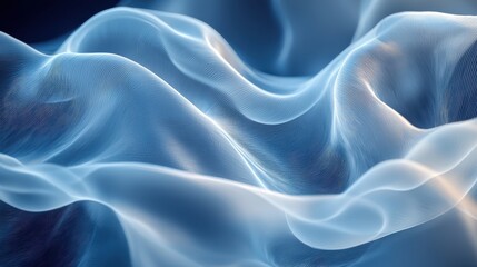 Translucent blue fabric flowing gracefully with subtle shades and textures creates a calming atmosphere