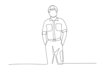 Oil mine worker. Oil field work concept one-line drawing