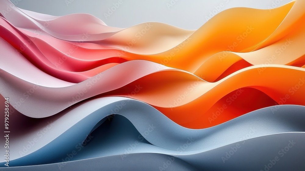 Poster colorful flowing waves with smooth gradients in soft hues against a light background create a vibran