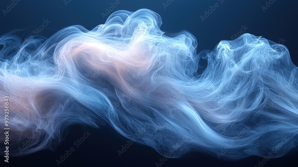 Poster ethereal wisps of smoke swirl gracefully against a dark backdrop, creating a captivating visual disp