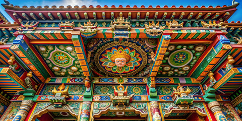 Fototapeta premium Intricate details and cultural symbols captured from a low angle view , heritage, identity, art, traditional