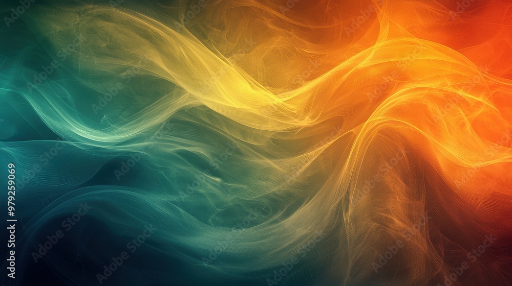 Poster abstract swirling patterns in vibrant shades of orange, yellow, and teal create a dynamic visual eff