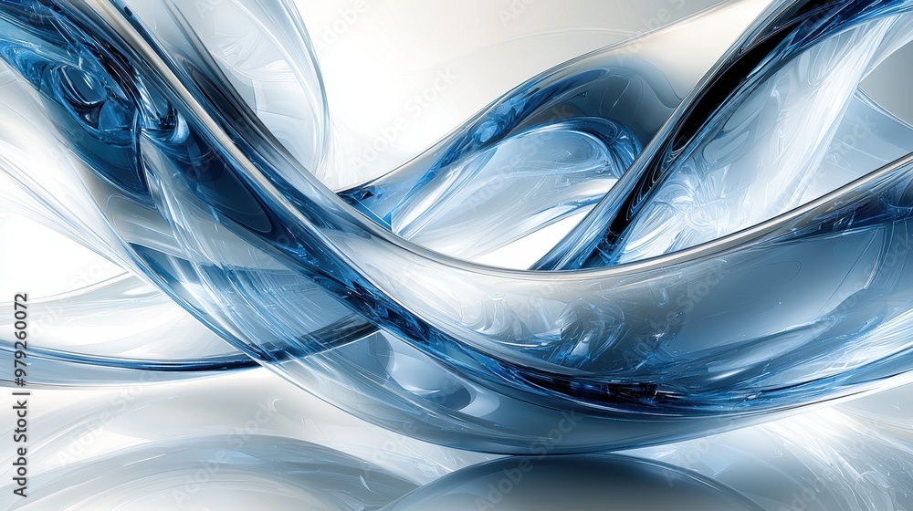 Poster intricate patterns of swirling blue and clear glass abstract design creating fluid motion and depth