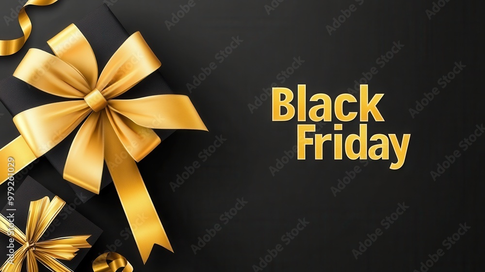 Sticker black friday sale gift boxes with golden ribbon