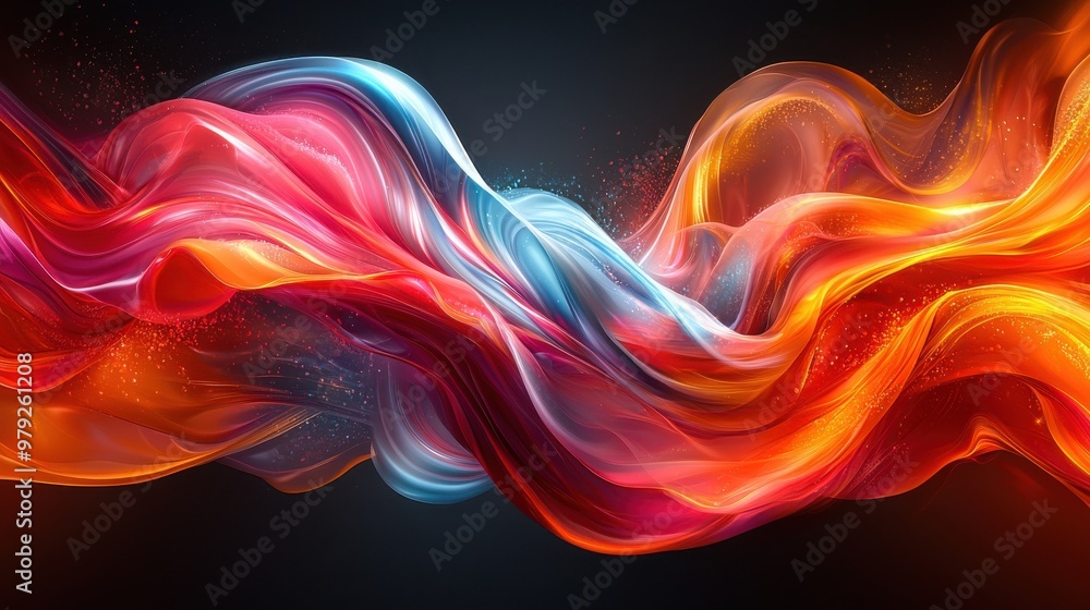 Poster vibrant flowing colors swirl together in a dynamic display of energy against a dark background durin