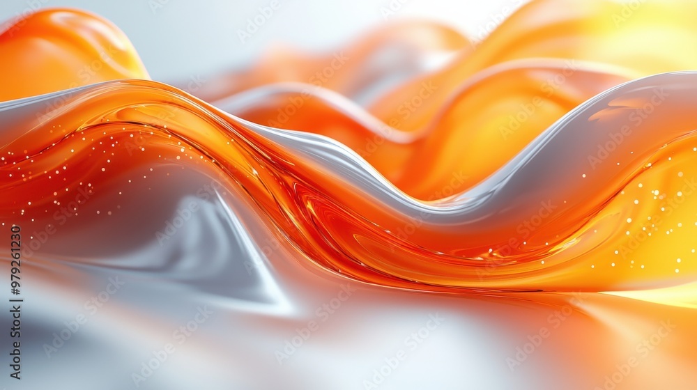 Poster vibrant orange and silver abstract waves create a dynamic flow of colors and textures in a serene an