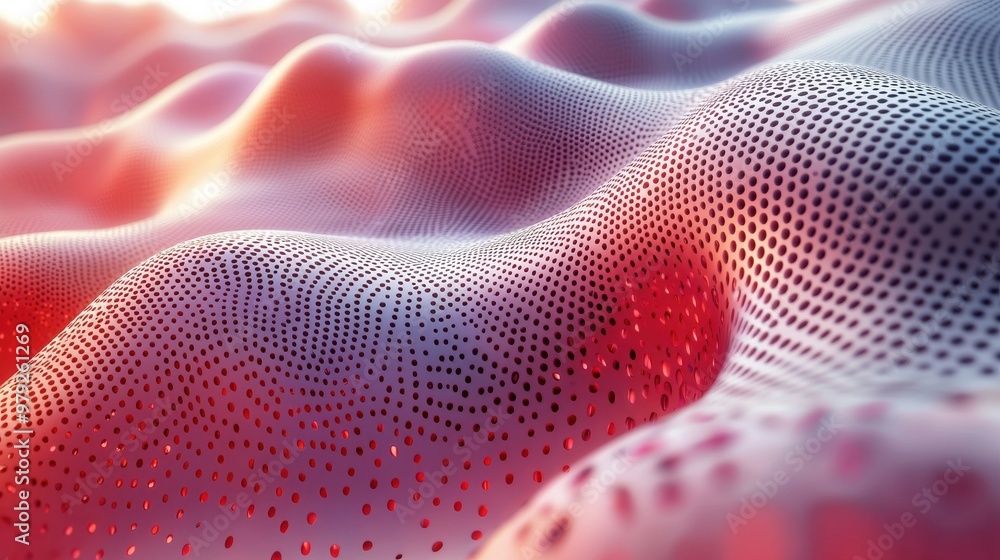 Poster abstract digital landscape with wavy patterns and dotted textures in warm tones during a soft light 
