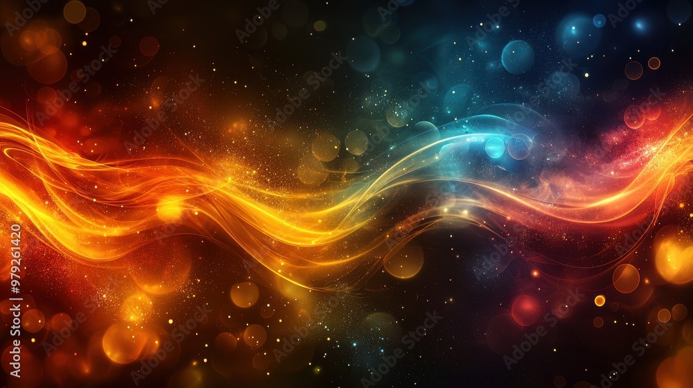 Poster colorful abstract light waves and bokeh effects create a vibrant background suitable for creative de