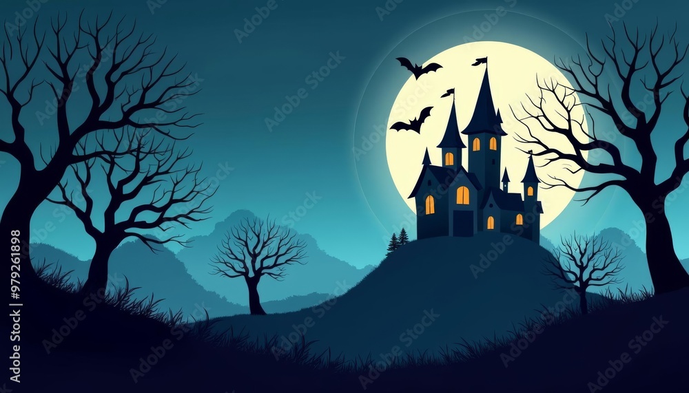 Canvas Prints  Enchanted Halloween Castle Under Full Moon