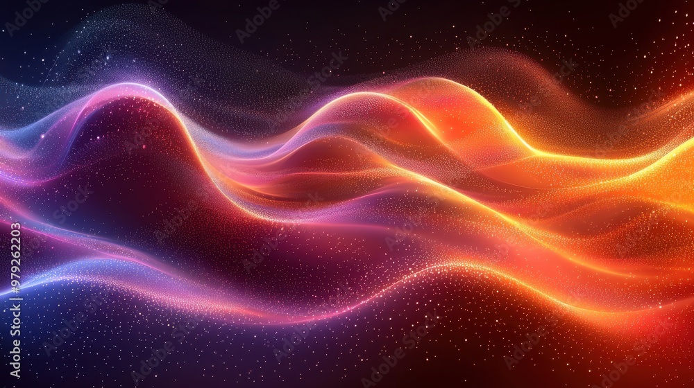 Poster vibrant waves of color swirl together, creating a mesmerizing abstract representation of light and e