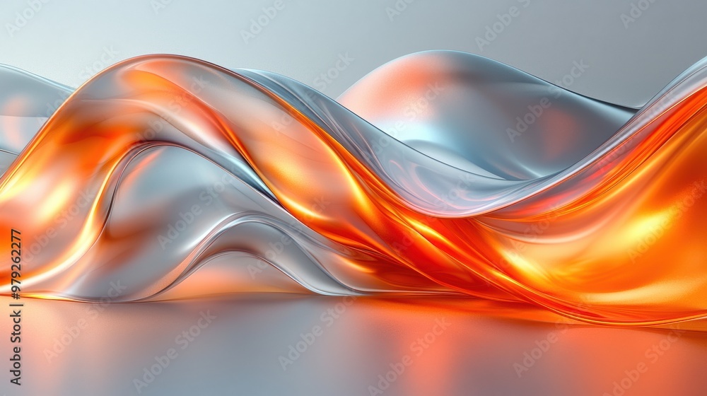 Poster abstract waves of orange and silver flowing elegantly across a smooth surface, creating a dynamic vi