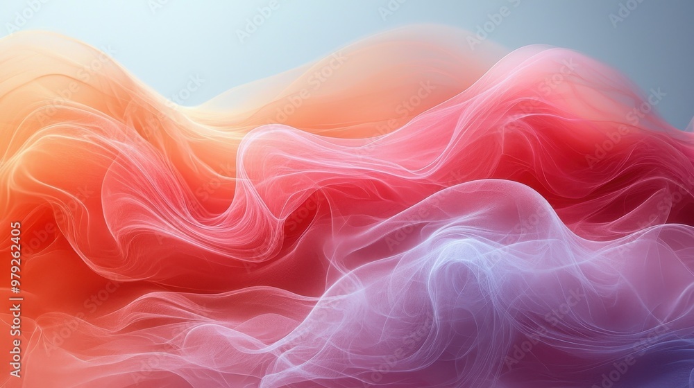 Poster abstract wave patterns with soft pastel hues blending in a serene, flowing composition reminiscent o