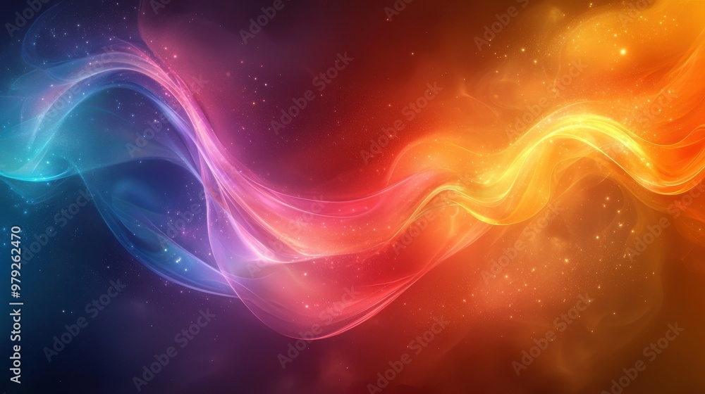 Poster colorful waves of light swirl through a dark background, creating an abstract representation of move