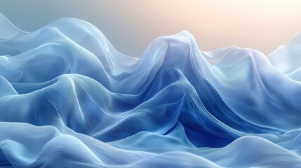 Obraz premium Fluid blue waves resembling softly flowing fabric create an ethereal landscape under gentle light