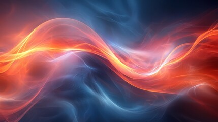 Obraz premium Vibrant wave of orange and blue light swirling through a dark background, creating a mesmerizing flow of color and energy