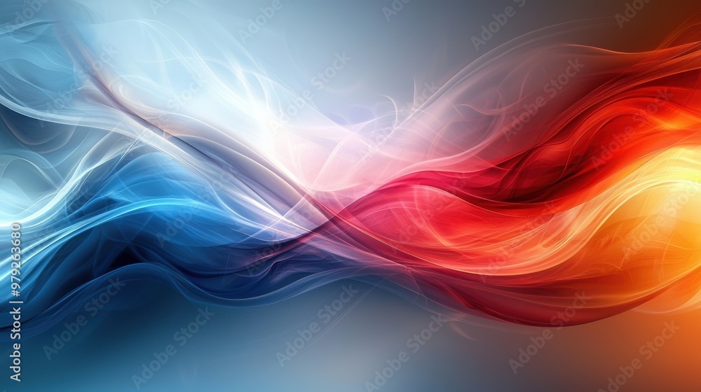 Poster colorful abstract wave patterns blending blue and orange hues create a vibrant visual with dynamic m