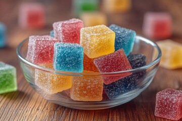Colorful fruit jellies arranged in a candy bowl