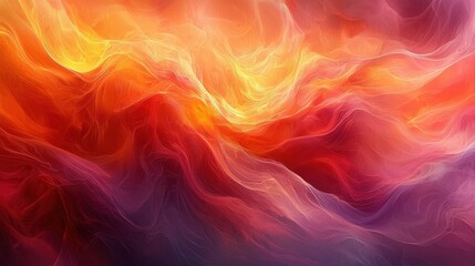 Fototapeta premium Vibrant abstract artwork depicting swirling colors of red, orange, yellow, and purple with flowing waves in a dreamlike composition