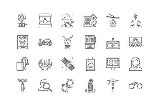 Calculator, Christmas, Founder, Gramophon, Hairstyle, set of icons for web design, vector illustration