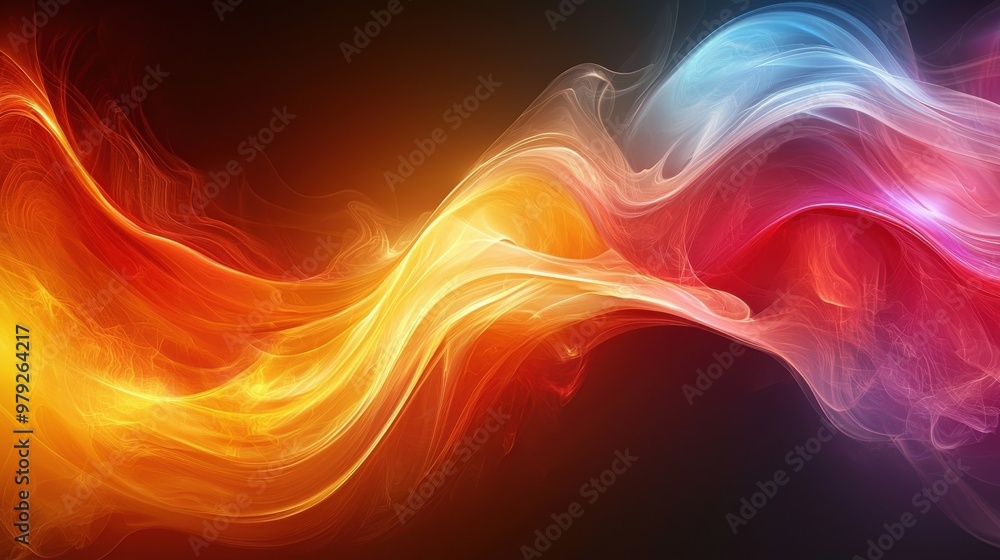Poster colorful abstract waves of light and smoke creating a vibrant visual effect in a dark background at 