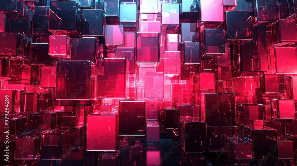 Poster a vibrant abstract backdrop of colorful geometric shapes illuminated by red and blue light in a digi